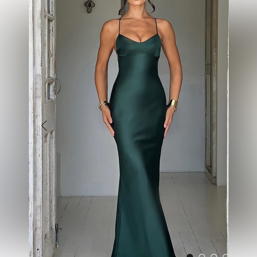 Long emerald dress.